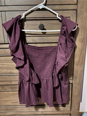 American Eagle Outfitters Plum Ruffle Smocked Peplum Top
